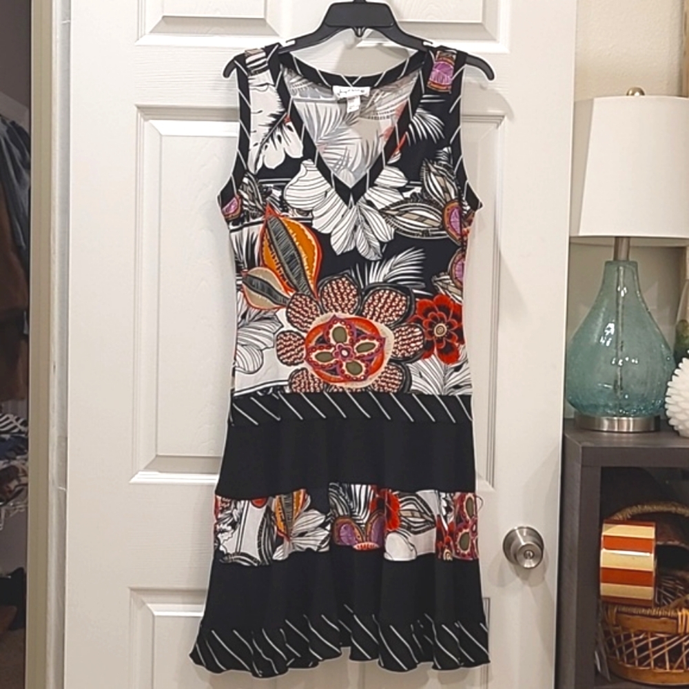 Joseph Ribkoff Black Floral Print Sleeveless Dress